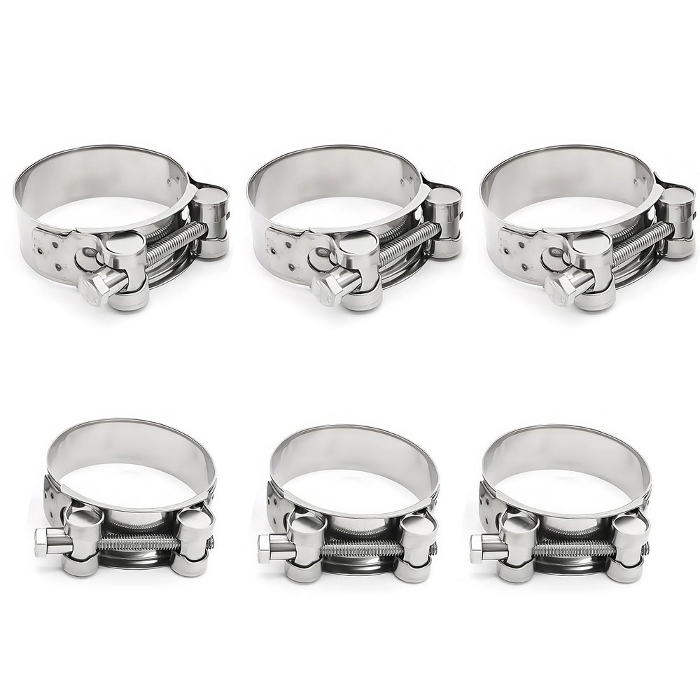 6-Pack 304 Stainless Steel T-Bolt Hose Clamps, 40–43 mm
