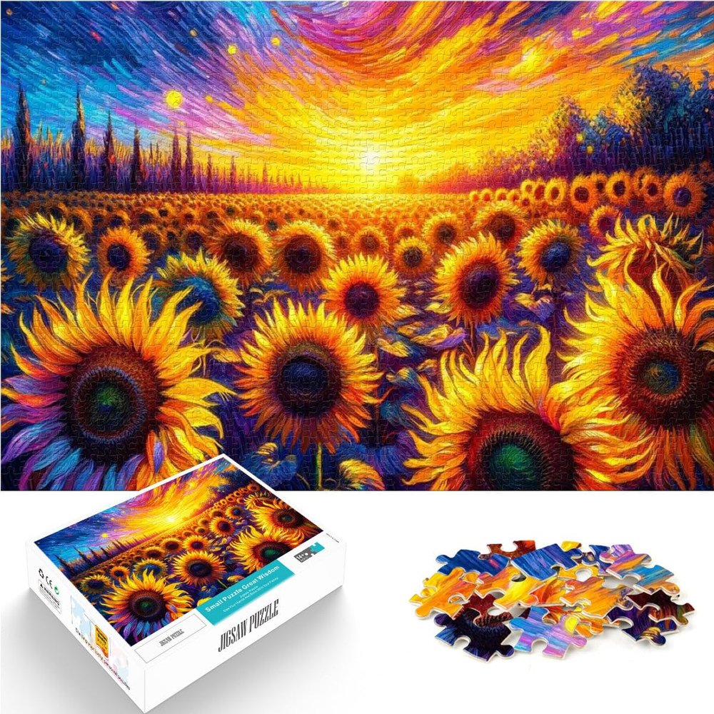 1000-Piece Puzzle for Adults, Glowing Sunflowers at Sunset, Ages 14+