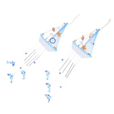 BESTonZON Set of 2 Nautical Wind Chimes with Helm and Starfish