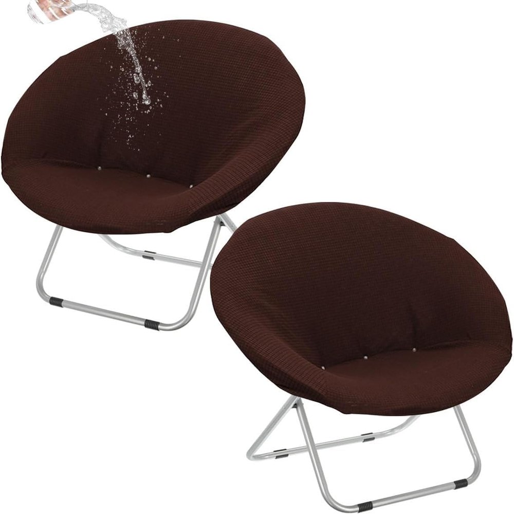Waterproof Stretch Moon Chair Covers, 28–32 in Round Saucer Chair Slipcovers, Brown, Set of 2