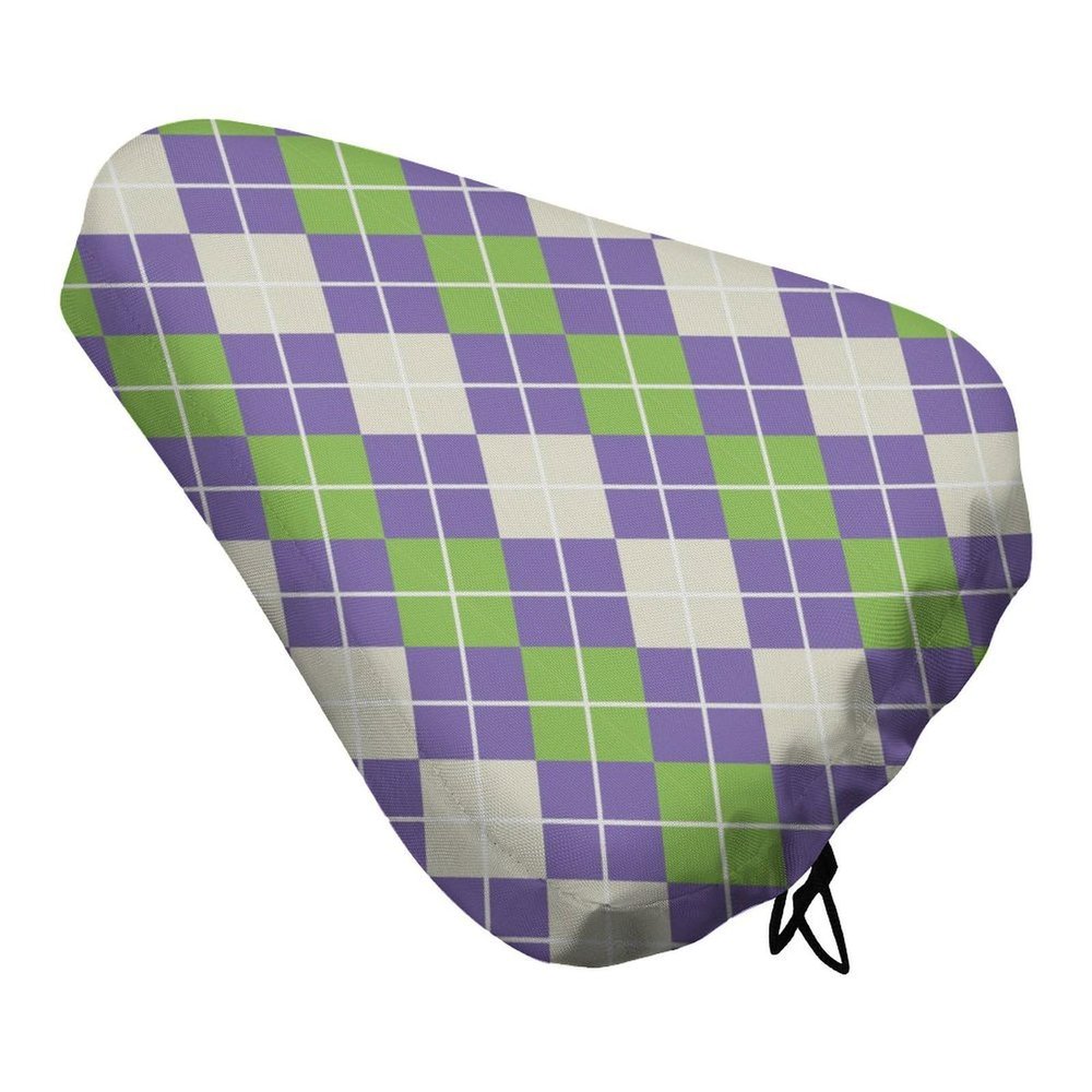 Treer Waterproof Bicycle Saddle Covers, Colorful Plaid, Green/Purple, 2-Pack