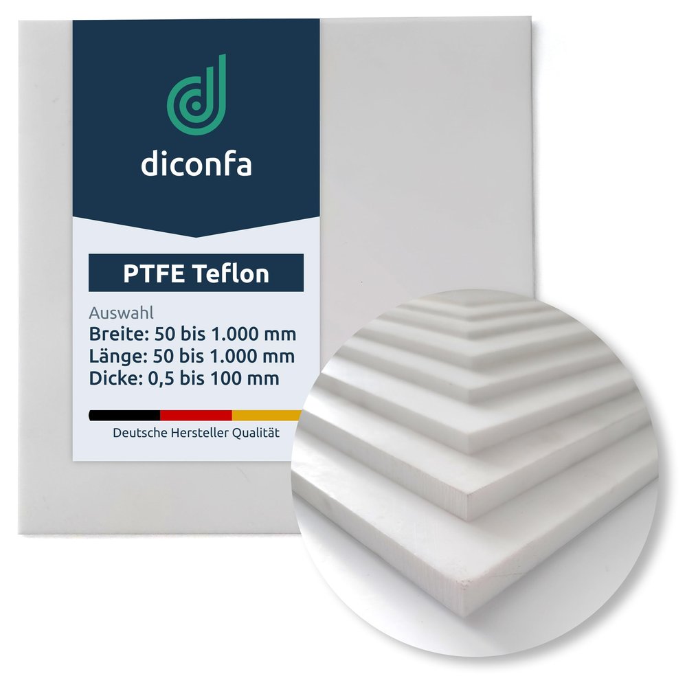 diconfa PTFE Teflon Sheet, 900 x 200 mm, 10 mm Thick, Virgin White, UV-Stable