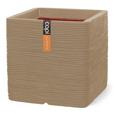 Capi Europe Rib NL Square Planter, 40 x 40, Beige, Indoor and Outdoor, Plastic, KBER903
