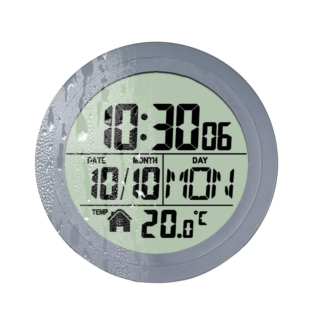 Generic Bathroom Clock with Waterproof LCD Display, Temperature and Date