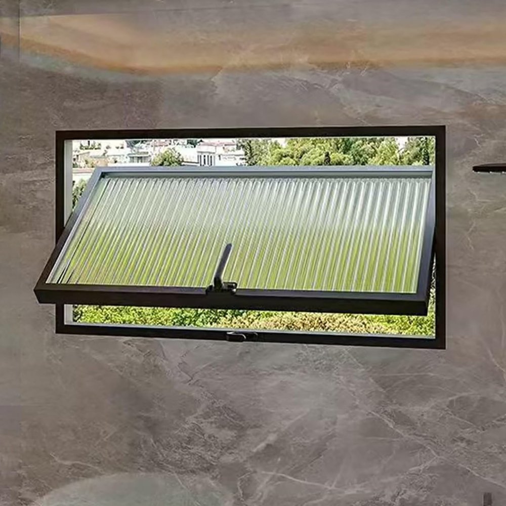 KAXLDHH 360° Pivot Basement Window, Tempered Glass, Aluminum, Black, 36 x 12 in