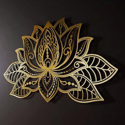 Large Metal Lotus Flower Wall Art, 3D Mandala, Gold, 60 x 40 cm