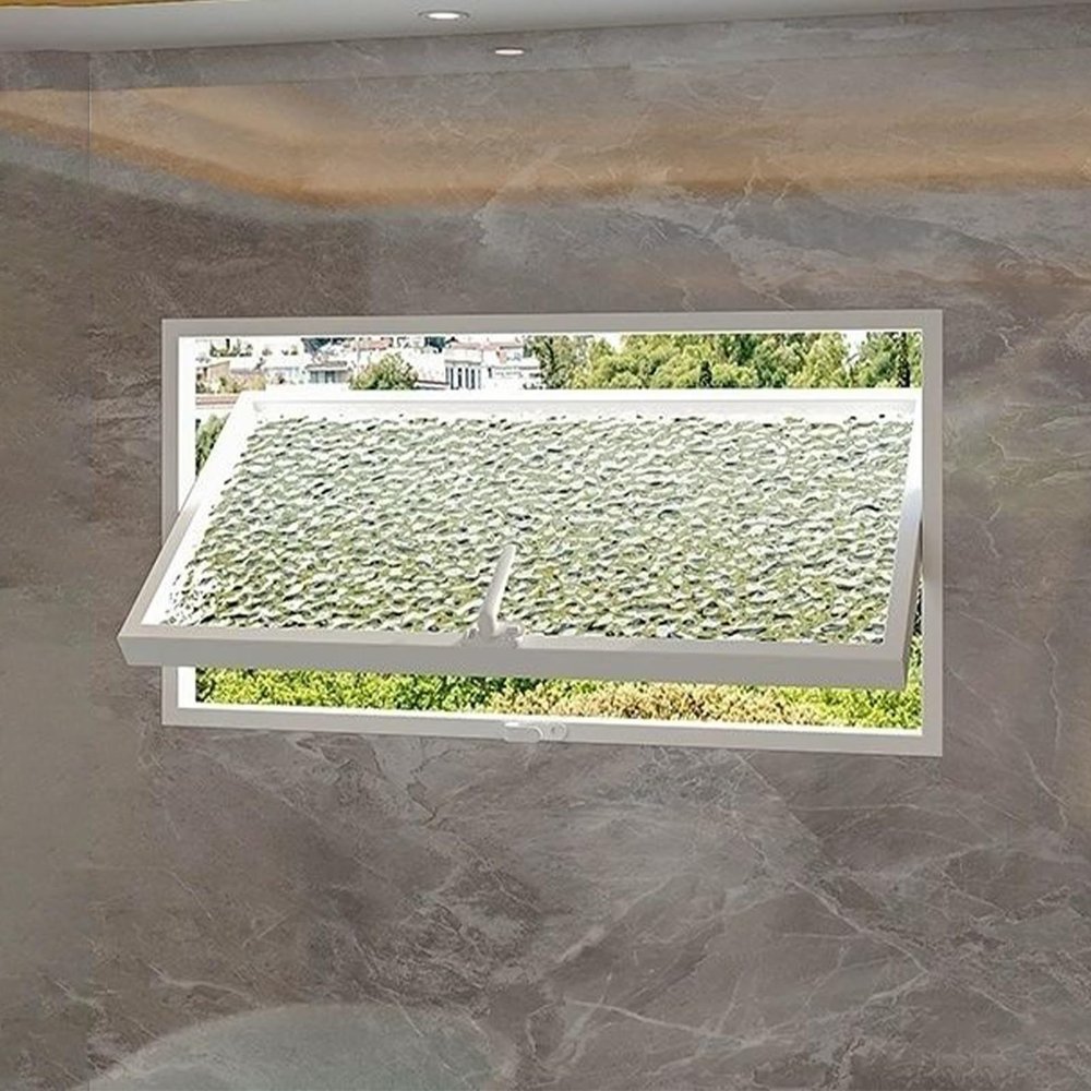 KAXLDHH Basement Window with Tempered Glass, Handle, 360° Rotating Aluminum Casement Window, Ripple White, 38 x 24 in/97 x 61 cm