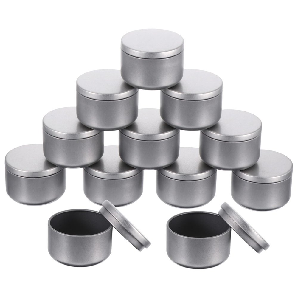 GALPADA 12-Pack Round Tin Candle Tins with Lids, Silver