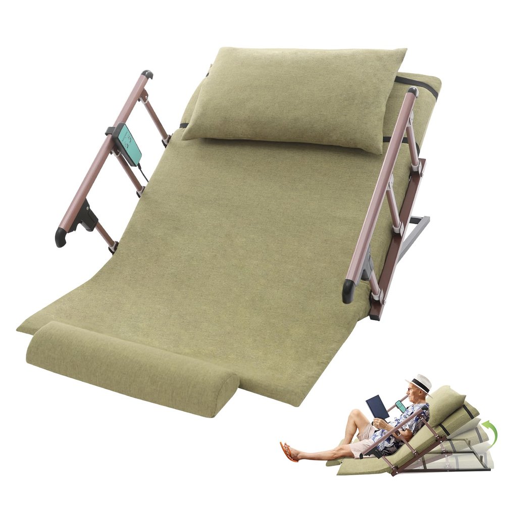 Electric Adjustable Bed Backrest with Remote, 300 kg Capacity, 2–80°, Gray/Green, 120 × 75 cm