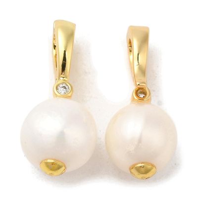 Airssory 5-Pack Natural Round Pearl Dangle Charms with Fold-Over Clasp