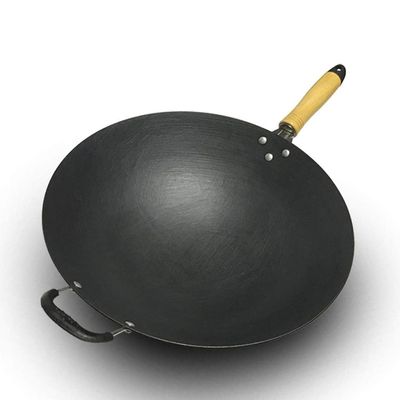 YNIYUJKL Classic Uncoated Cast-Iron Wok Pan, 34 cm