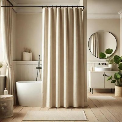 UUDIHO Waterproof Linen Shower Curtain, Neutral Soft Hotel-Style Fabric, 75 x 190 cm, Beige
