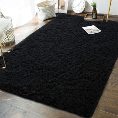 CHENMIAO Fluffy Living Room Rug 110 x 180 cm, Black