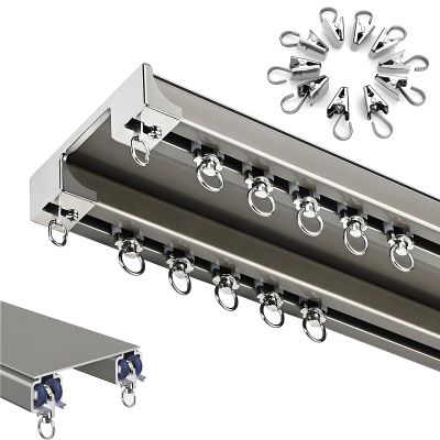 Double Ceiling-Mounted Curtain Track, Aluminum, Champagne, 440 cm