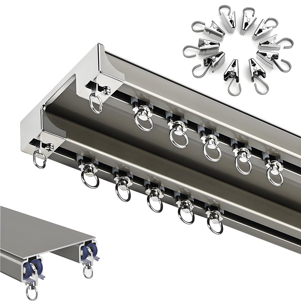 Double Ceiling-Mounted Curtain Track, Aluminum, Champagne, 440 cm