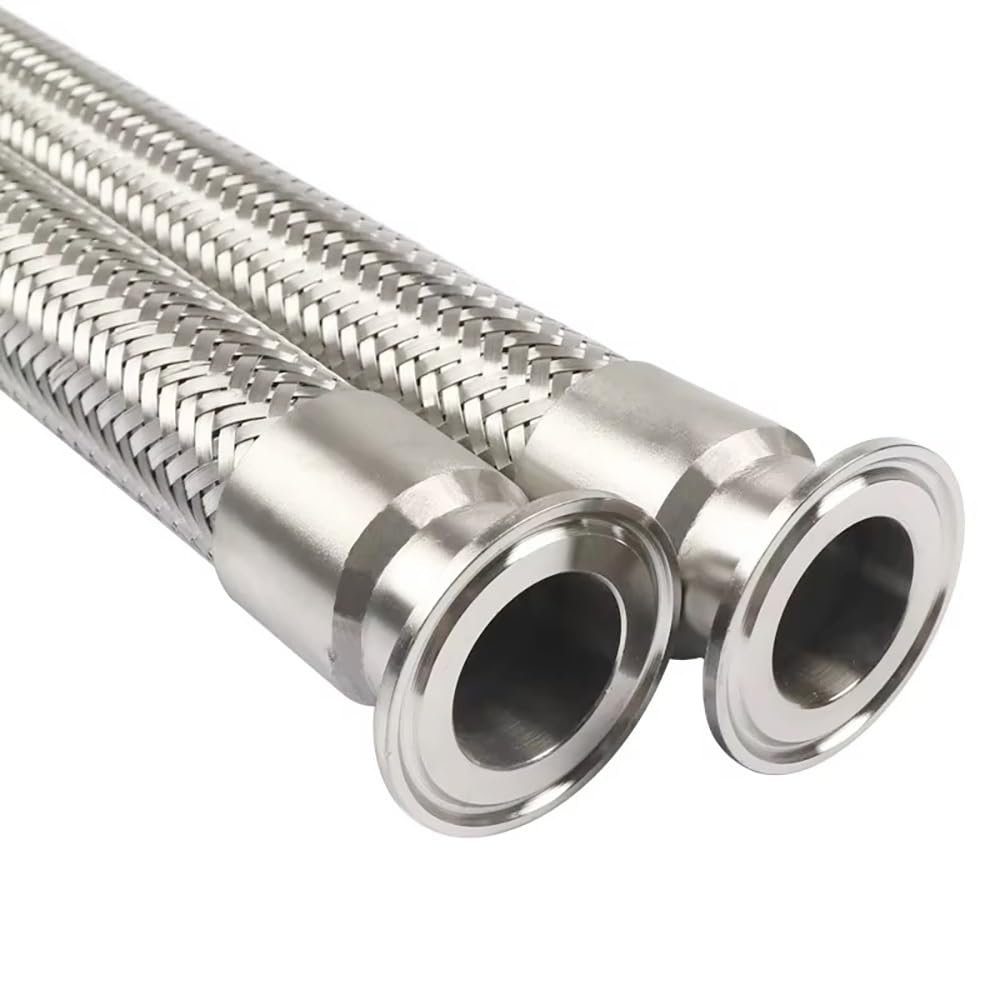 1 Pc. Flexible Hose Bellows for Breweries, 1.5-Inch and 2-Inch Tri-Clamp, 304 Stainless Steel, High-Temperature/High-Pressure, 150 cm x 32 mm x K50.5 mm