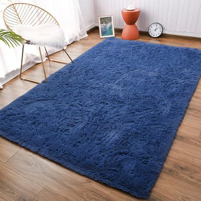 CHENMIAO Plush Area Rug 150 x 230 cm, Non-Slip, Dark Blue