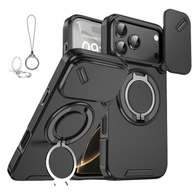 Magnetic Slide Camera Cover Case with Rotating Stand for iPhone 11, Black