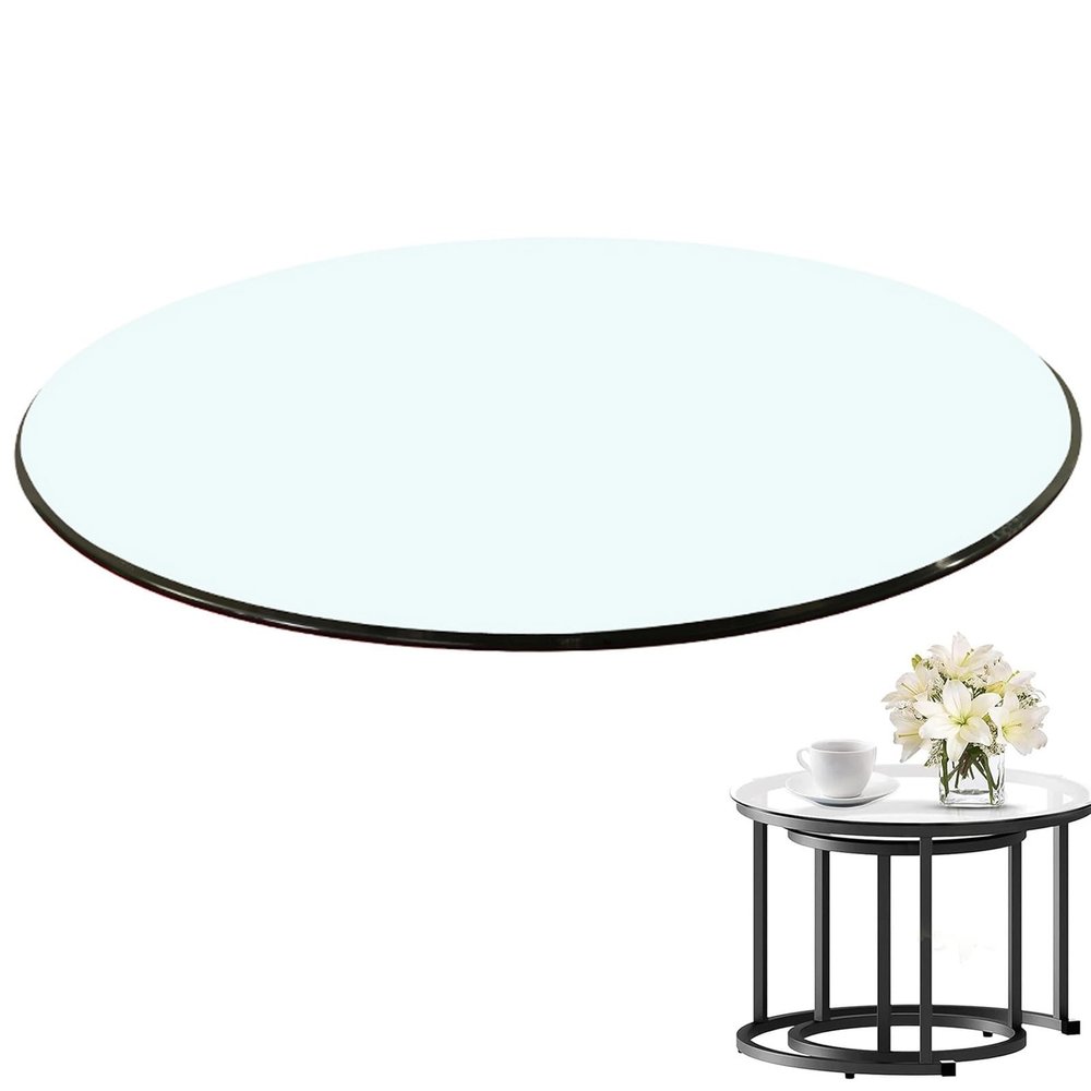 Round Glass Dining Table, Custom Size, Clear High-Gloss Crystal Top, 17.7–39.4 in. Diameter