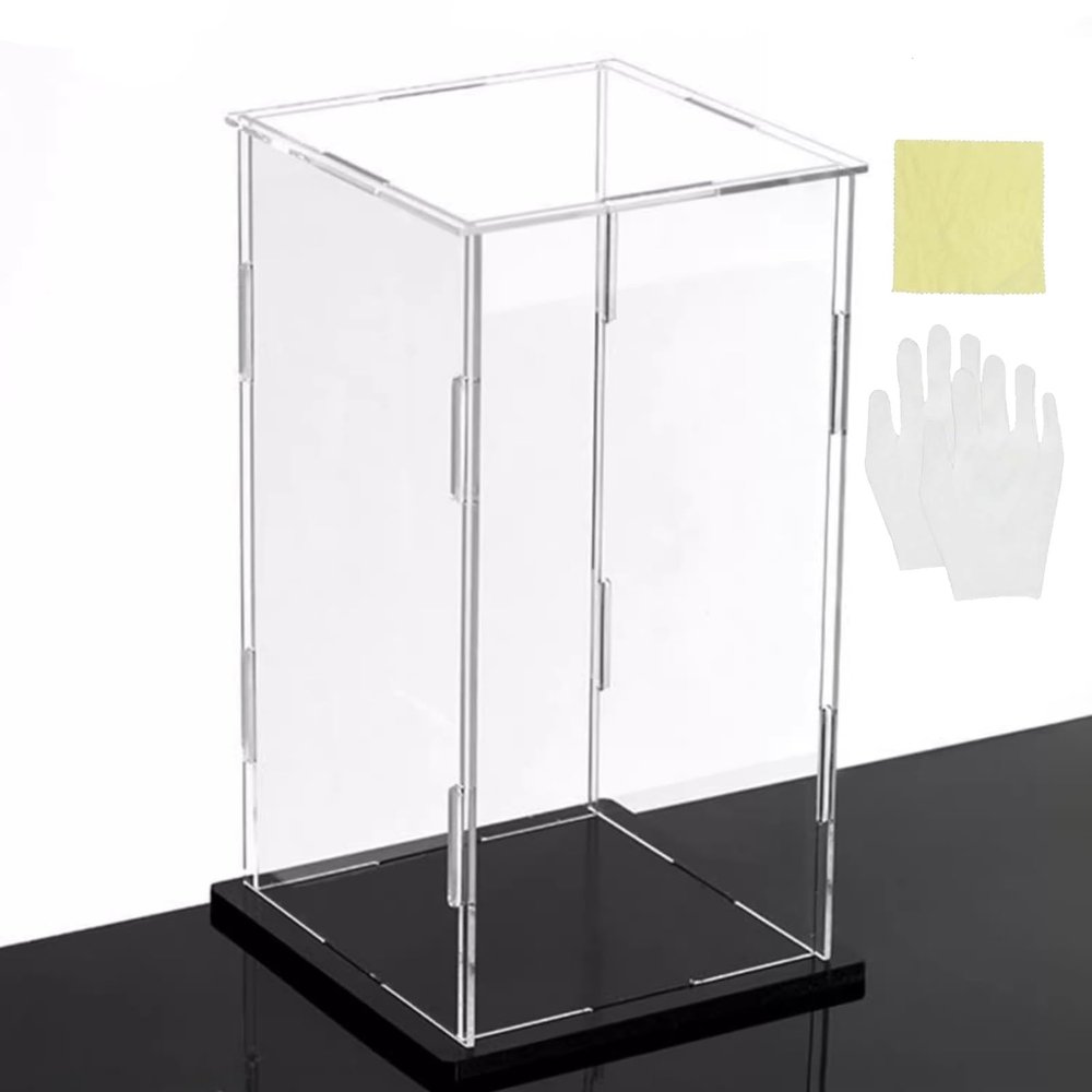 Tall Transparent Acrylic Display Case for Collectibles, Black Base, 30 x 30 x 50 cm