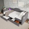 Merax Upholstered Daybed Sofa Bed with Storage, USB Type-C, 2 Drawers, 90 x 190 cm, Gray Linen view 1
