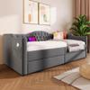 Merax Upholstered Daybed Sofa Bed with Storage, USB Type-C, 2 Drawers, 90 x 190 cm, Gray Linen view 4