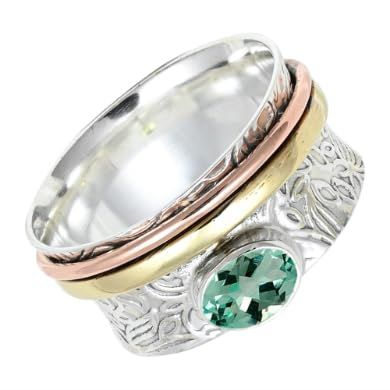 SILVERTROVE Lab-Grown Aquamarine Spinner Ring, Silver-Plated, Unisex