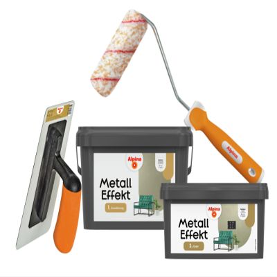Alpina Metallic Effect Paint Set, Gold, with Effect Trowel and Roller