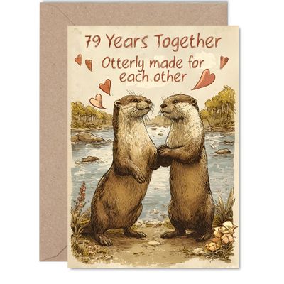 79th Anniversary Card for Her or Him, Rustic Otter Design, 12.7 x 17.8 cm