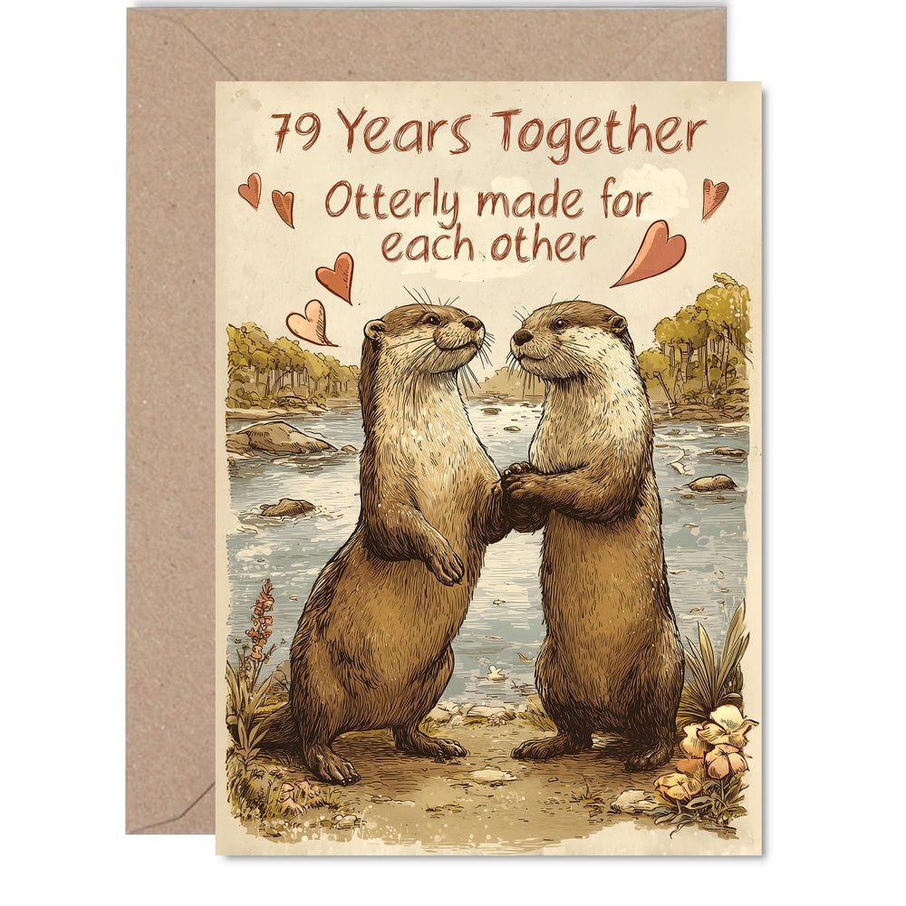 79th Anniversary Card for Her or Him, Rustic Otter Design, 12.7 x 17.8 cm