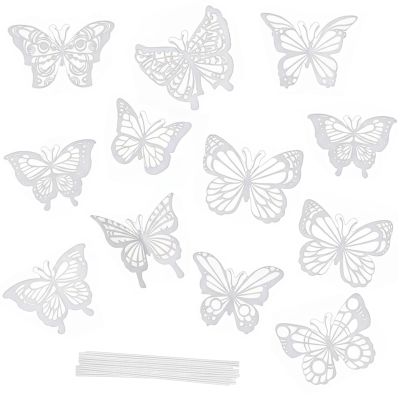 48-Piece 3D Butterfly Cake Decorations, White