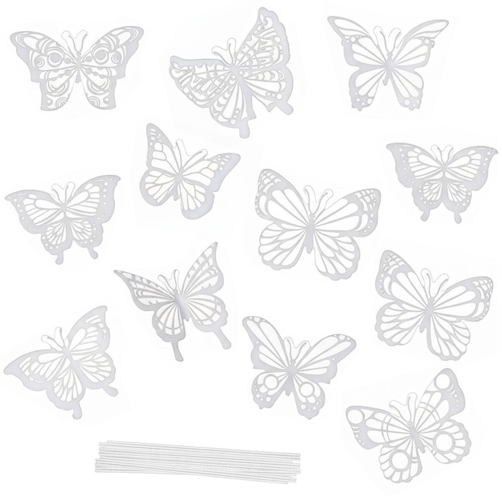 48-Piece 3D Butterfly Cake Decorations, White