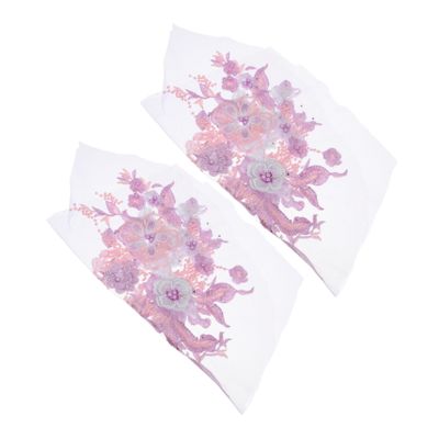 Operitacx 2-Piece Floral Lace Appliqués with Bead Embroidery, Embroidered Tulle Patches for DIY Clothing, Heat-Resistant and Durable for Wedding Dresses and Formal Outfits