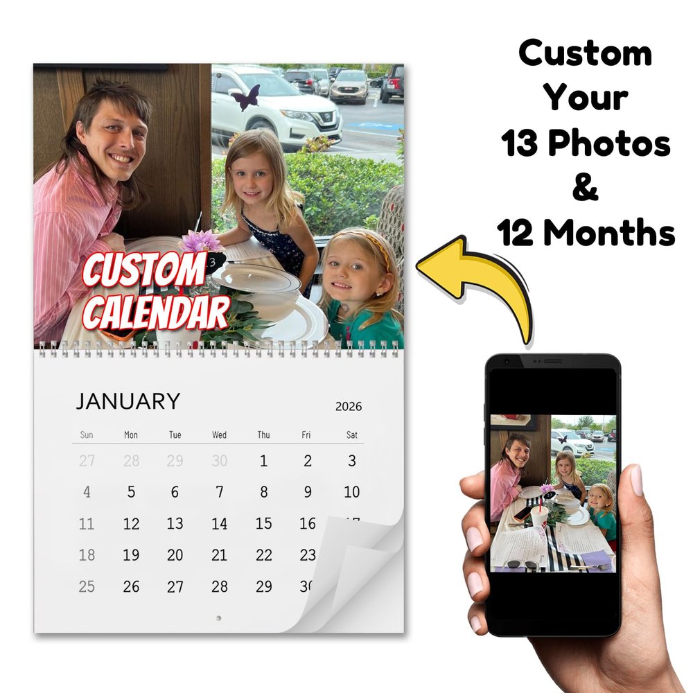 Personalized 2027 Wall Calendar with Your Own Photos, 28.5 x 44 cm