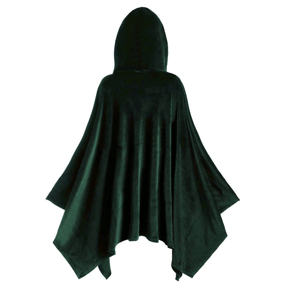 Women's Medieval Gothic Hooded Cloak Costume, Green, Size M