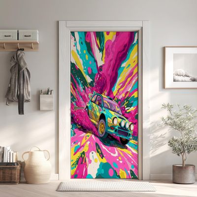 Self-Adhesive PVC Door Wallpaper, Psychedelic Removable Waterproof Door Sticker, 90 x 200 cm, Colorful Pop Art Photo Wallpaper for Living Room or Children's Room