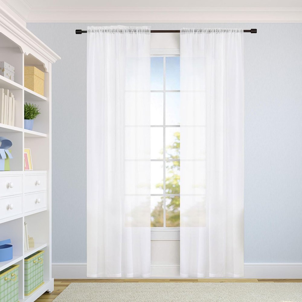 Sheer Voile Curtain 230 x 95 cm, Polyester, Rod Pocket, White