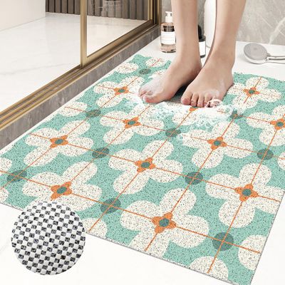 Shower Mat 40 x 60 cm, Non-Slip PVC Mat with Tile Pattern and Drainage Holes