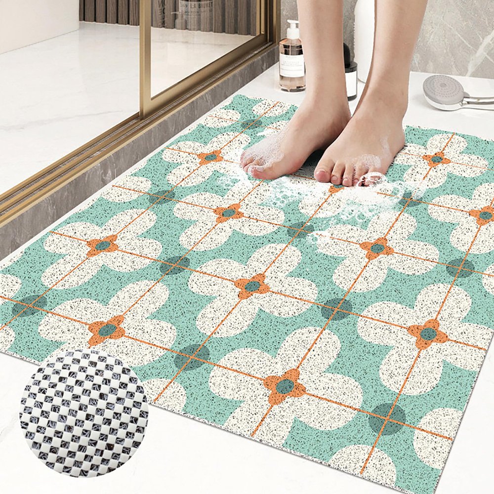 Shower Mat 40 x 60 cm, Non-Slip PVC Mat with Tile Pattern and Drainage Holes