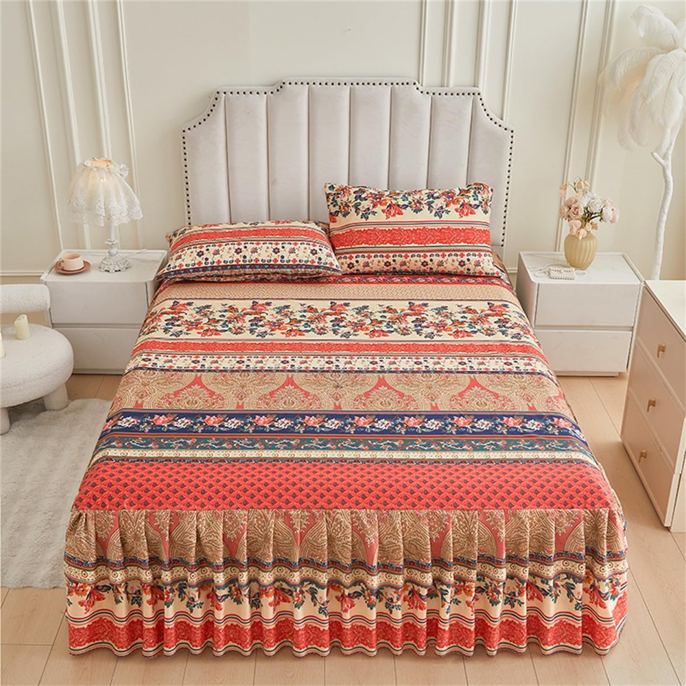 Surwin Bohemian Print Bed Skirt with Fitted Sheet, 160 x 200 cm