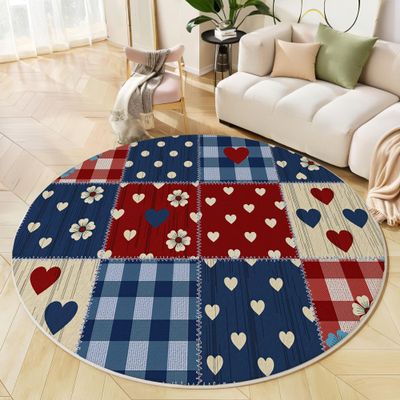 JEDTAKCT Round Polka Dot Check Rug, 160 cm, Short Pile, Washable, Navy Blue