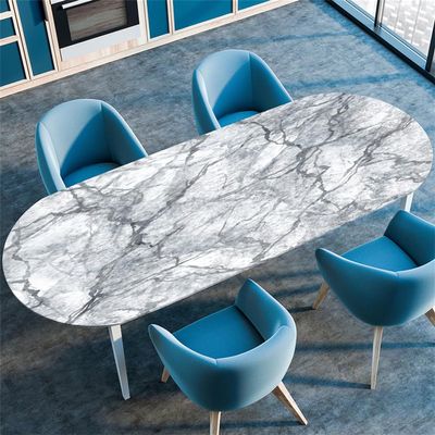 Oval Tablecloth with 3D Print and Elastic Edge, Extra-Large, Non-Slip, Waterproof, Marble 3, 114 x 142 cm