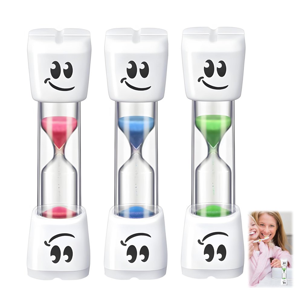 3-Piece 2-Minute Tooth-Brushing Hourglass Set for Kids, Multicolor Smiley