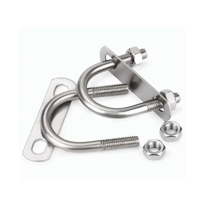 M6/M8 304 Stainless Steel U-Bolts with Plate Nuts, Round U-Shaped Pipe Clamps, 2 mm Plate (M6 x 60 x 80, 4 Sets)