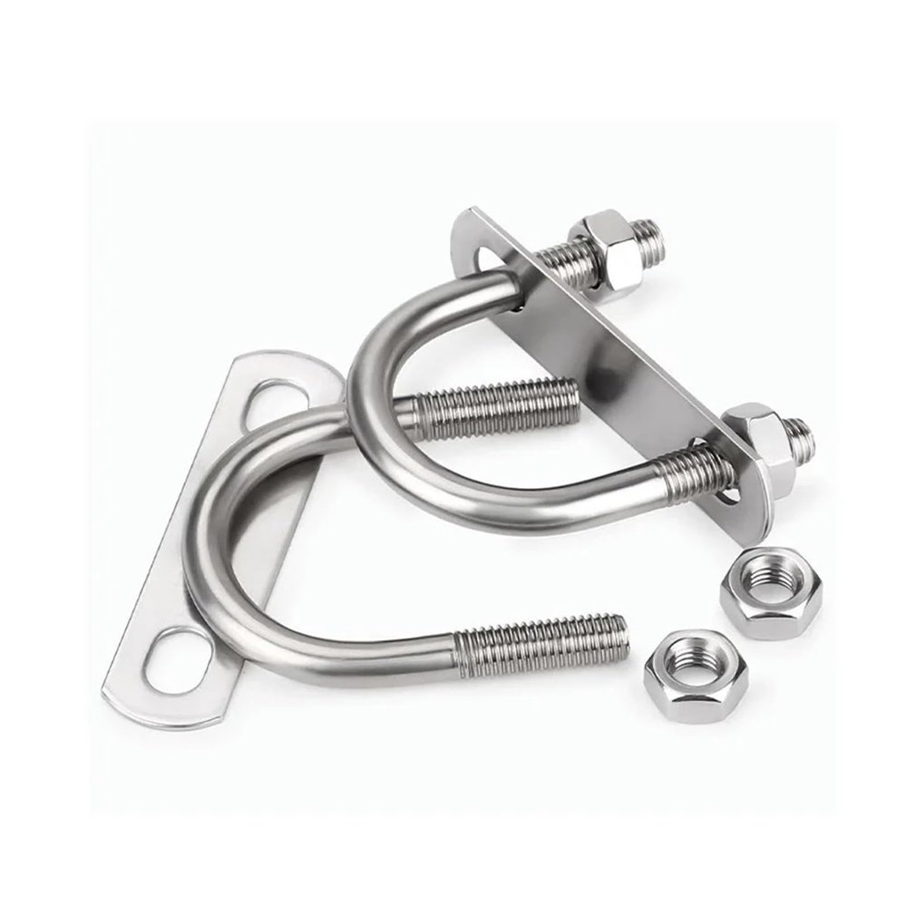 M6/M8 304 Stainless Steel U-Bolts with Plate Nuts, Round U-Shaped Pipe Clamps, 2 mm Plate (M6 x 60 x 80, 4 Sets)