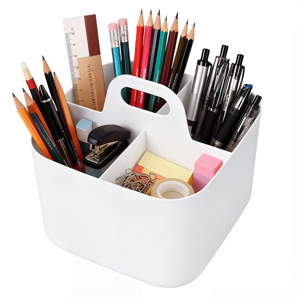 OFFASST Stackable Storage Basket with Handle (White, 16.5 x 16.5 x 15.5 cm)