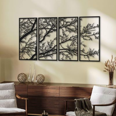 4-Panel Metal Deadwood Tree Wall Art
