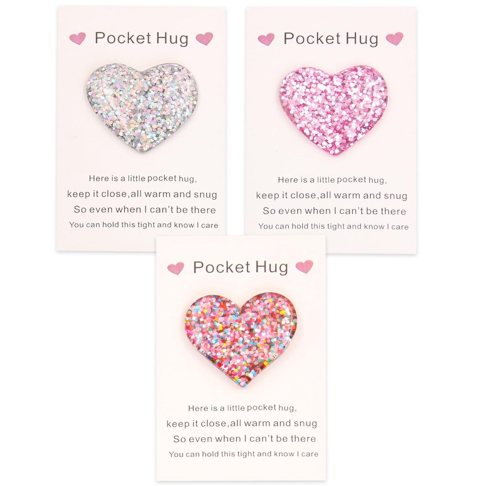 ELNX 3-Piece Pocket Hugs Heart Gifts for Friends and Kids, White, Multicolor, Pink