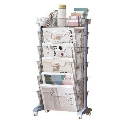 Blue Vegetable Storage Rack and Bookshelf Cart with Wheels—Space-Saving Desk Corner Display Rack and Magazine Holder for Tight Spaces
