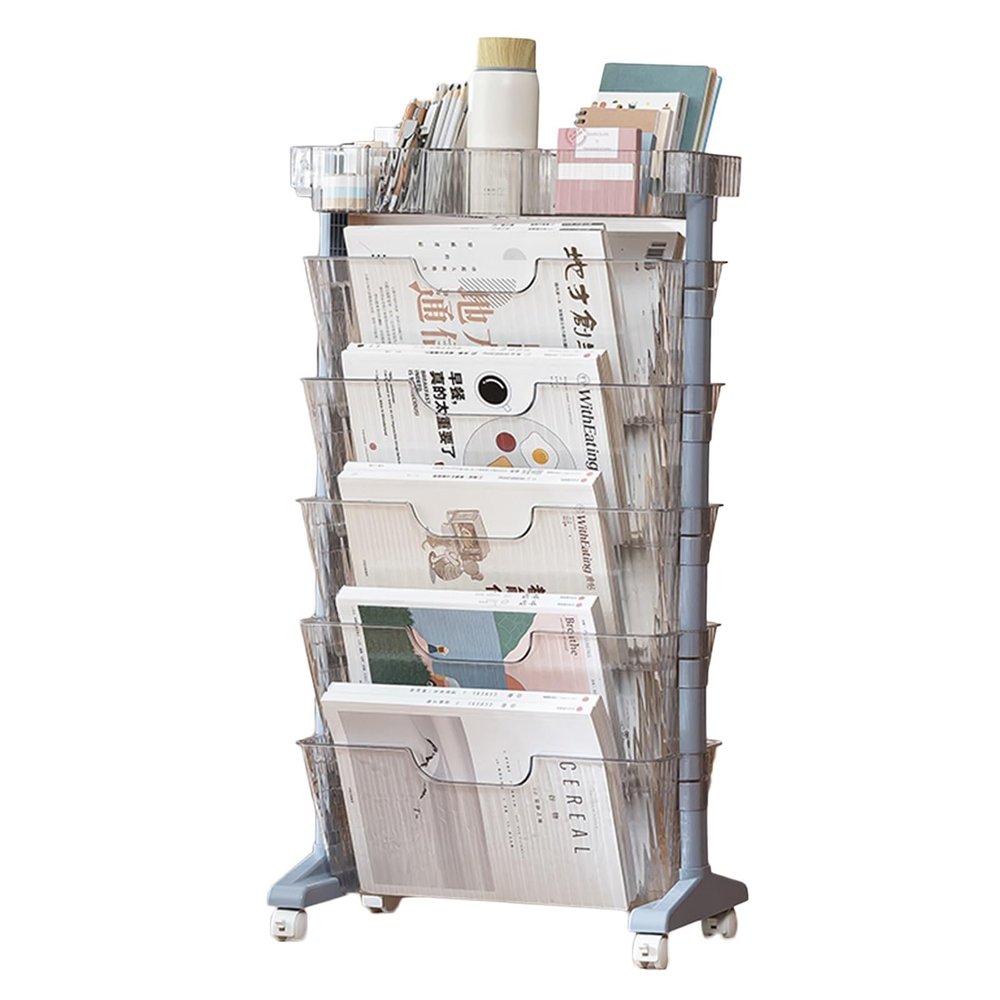 Blue Vegetable Storage Rack and Bookshelf Cart with Wheels—Space-Saving Desk Corner Display Rack and Magazine Holder for Tight Spaces